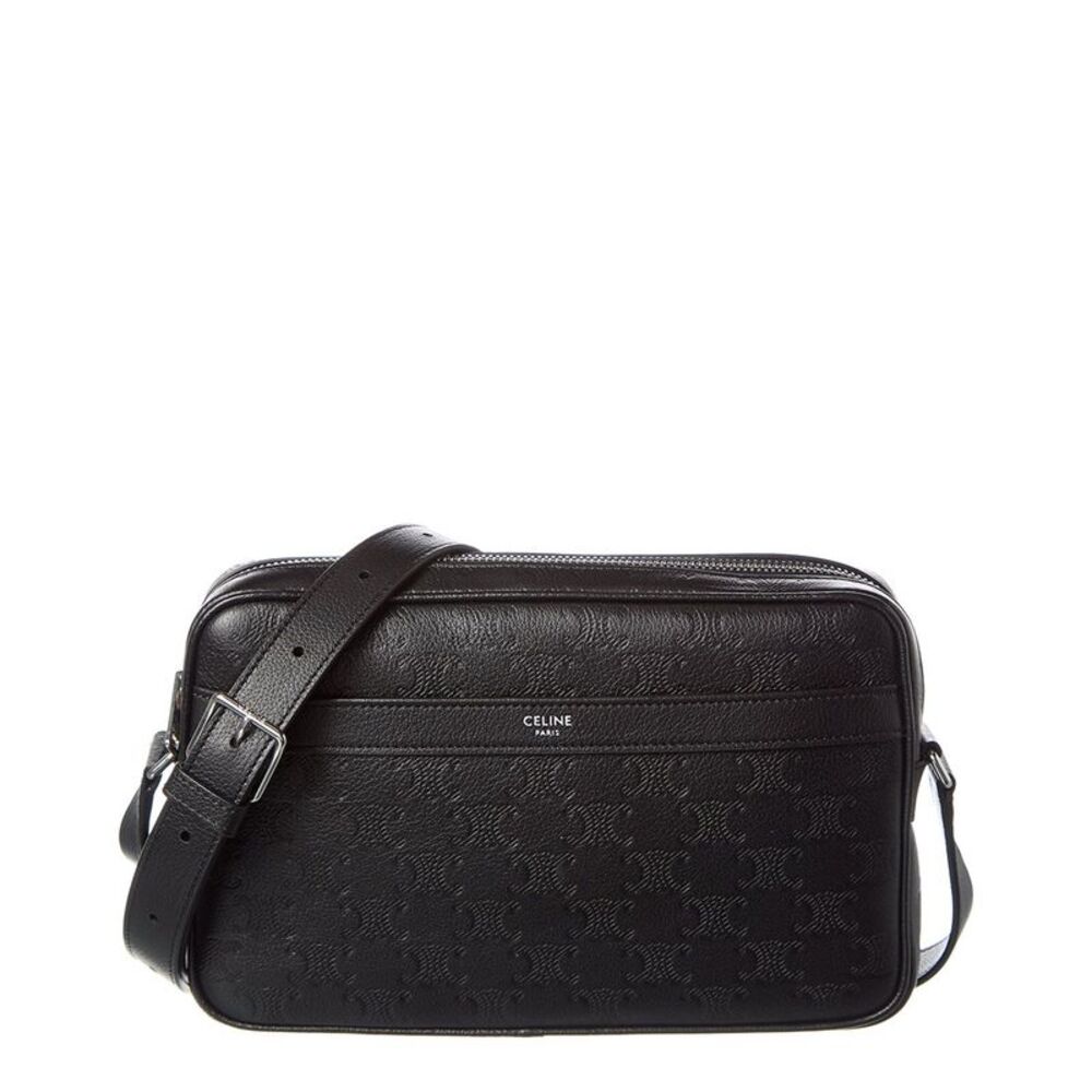 Celine Medium Triomphe Leather Crossbody, Black